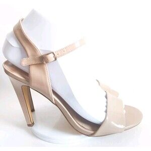 Steve Madden Sandals 7.5 Nude Beige Neutral Vegan Leather Ankle Strap 4" Heels